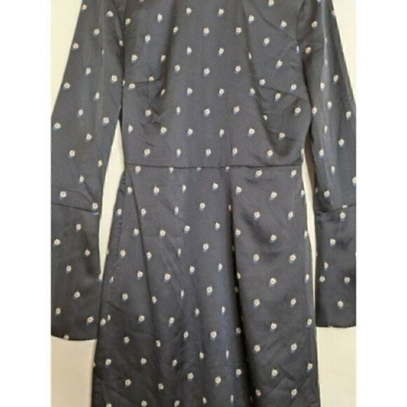 BANANA REPUBLIC NWT Blue 0 XS Dress Pearl Print Knee Length Open Back Bow Sheath - Picture 2 of 8